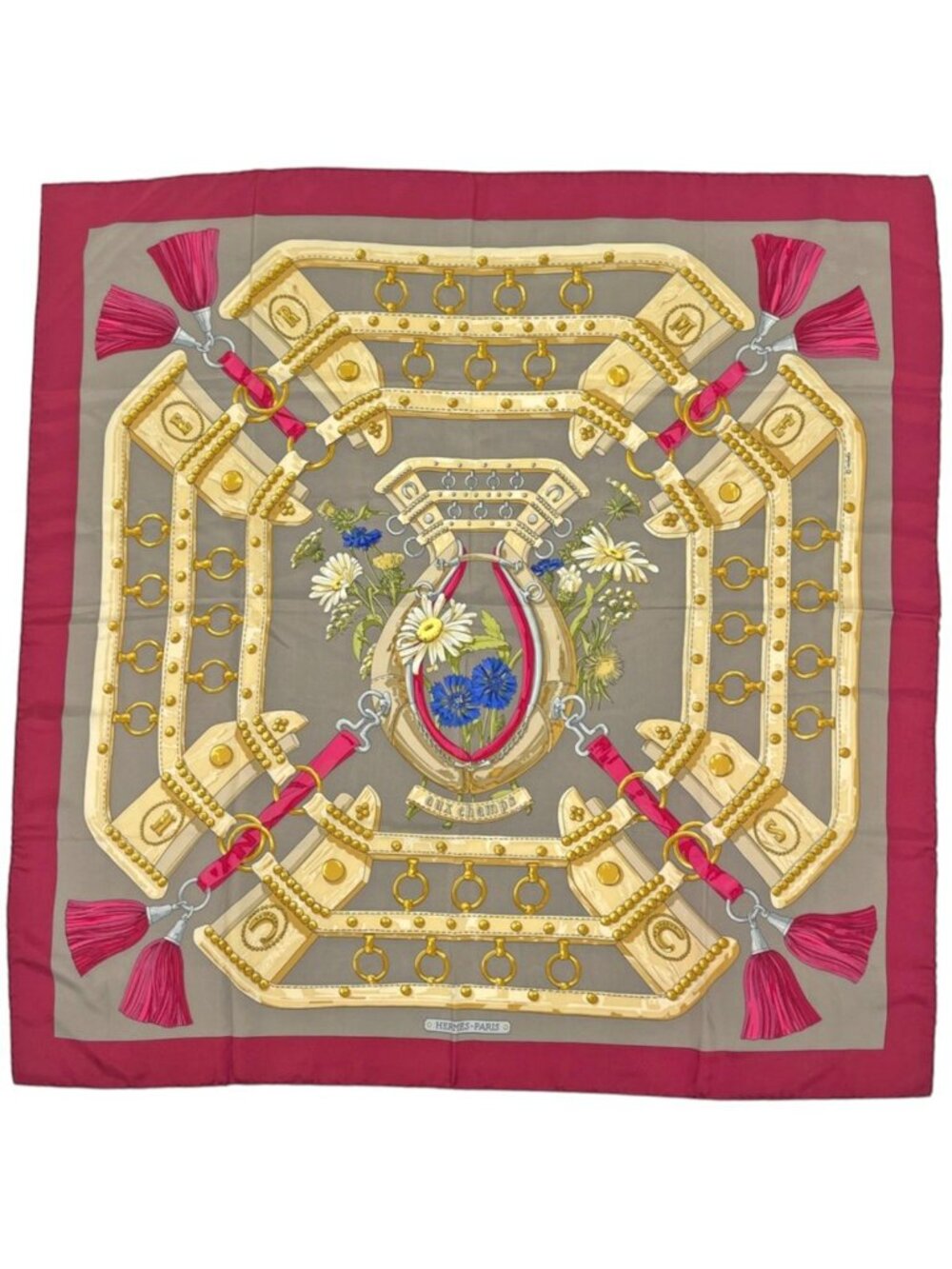 Hermes Carre 90 Aux Champs Scarf to the Field Flower Tassel Silk - Picture 1 of 4